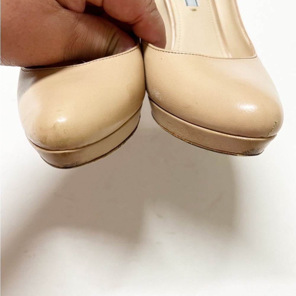Prada Womens Nude Tan Leather Calzature Donna Platform Heeled Pump Size 37.5 - Picture 8 of 14